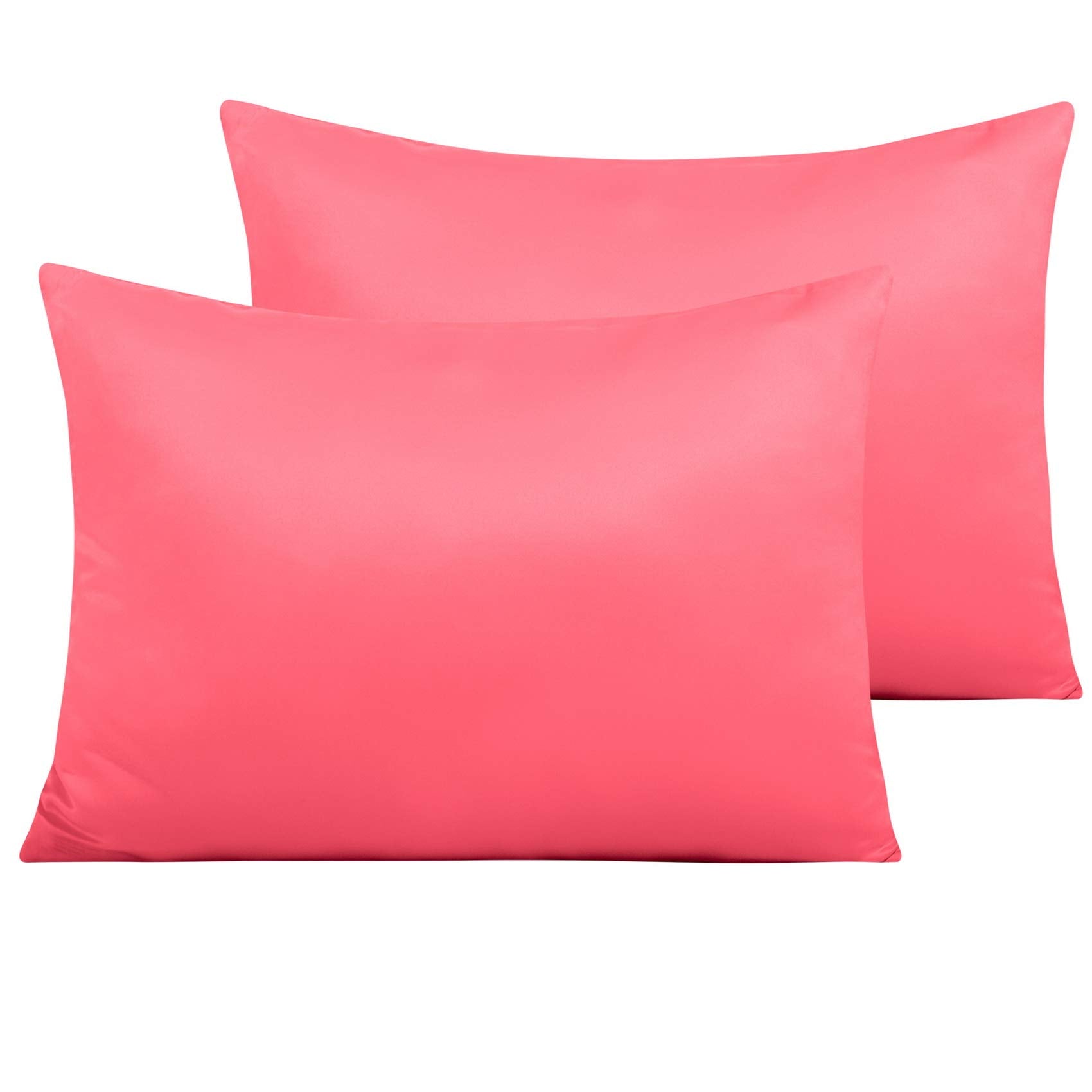 Ntbay Zippered Satin Pillow Cases For Hair And Skin, Luxury Standard Hidden Zipper Pillowcases Set Of 2, 20X26 Inches, Coral Pink